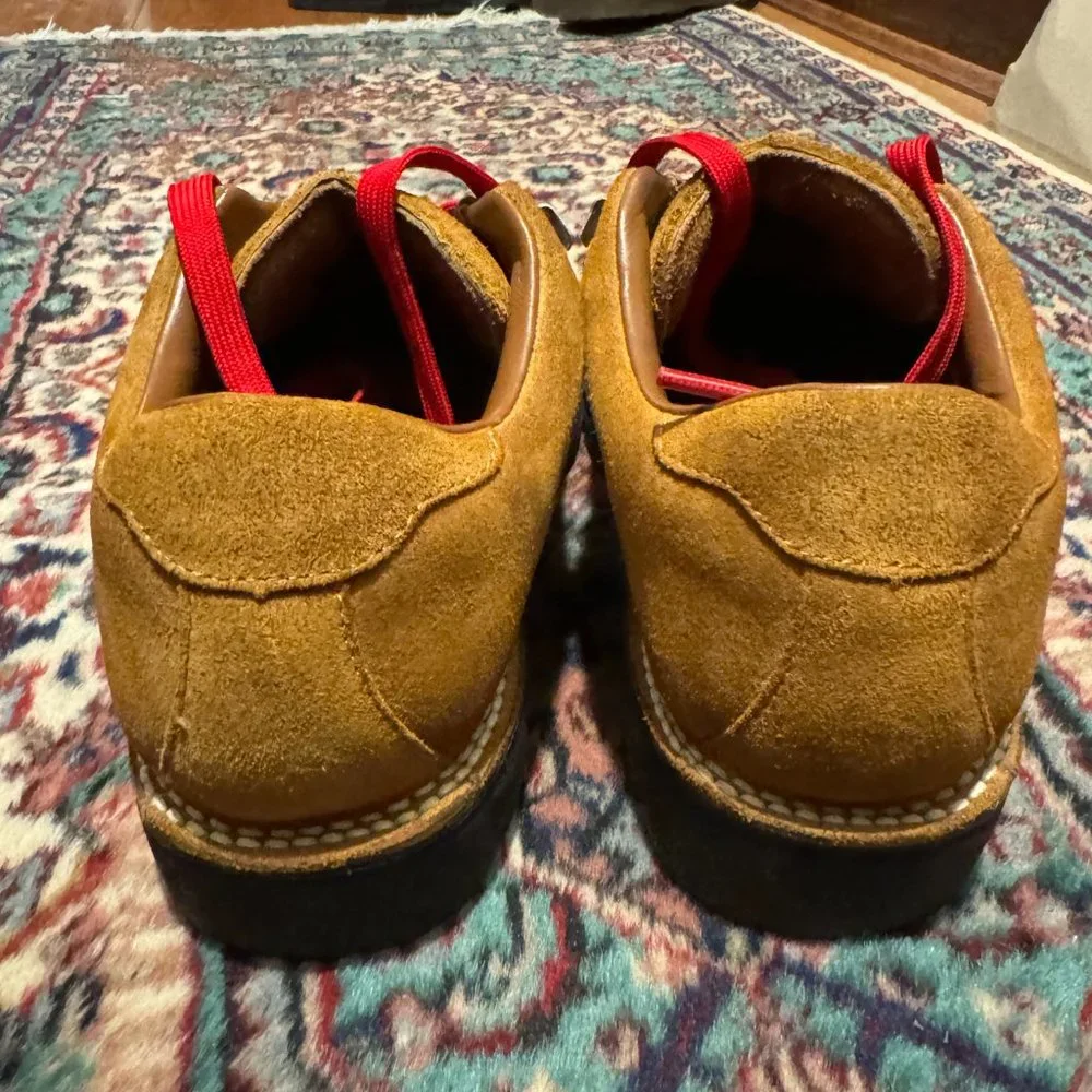 J. Crew Tan Suede Hiking Boots with Red Laces
